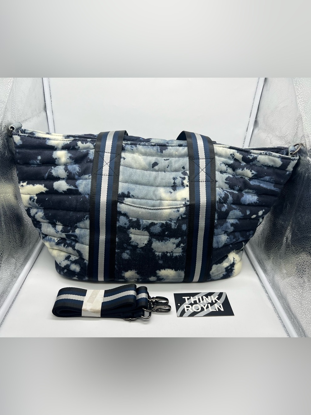 THINK ROYLN Wingman Denim Tie Dye Tote Weekender Duffel Carryon Overnight Bag - Picture 4 of 17